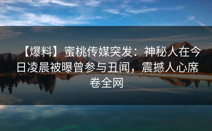 【爆料】蜜桃传媒突发：神秘人在今日凌晨被曝曾参与丑闻，震撼人心席卷全网