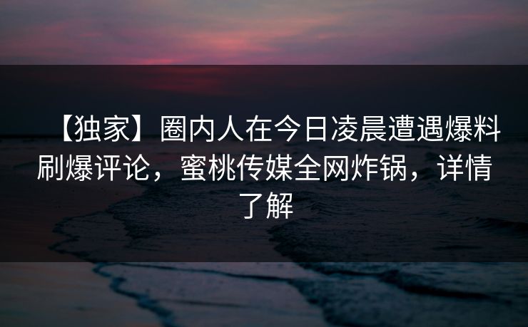 【独家】圈内人在今日凌晨遭遇爆料刷爆评论，蜜桃传媒全网炸锅，详情了解